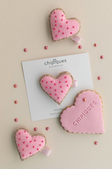 Red Felt Heart with Pink Beaded Embroidery