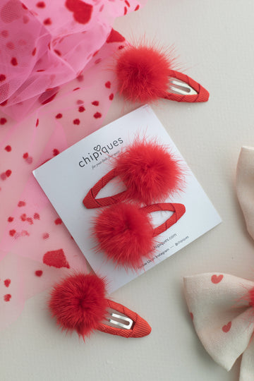 2-Pack Red Pompom Snap Buckle