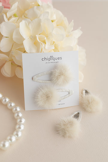 2 Pack Ecru Pompom Snap Buckle