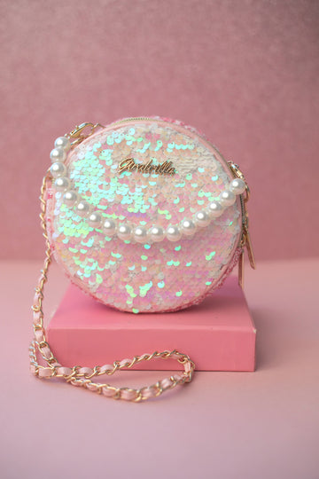 Girabrilla Hologram Sequined Tweed Fabric Round Shoulder Bag