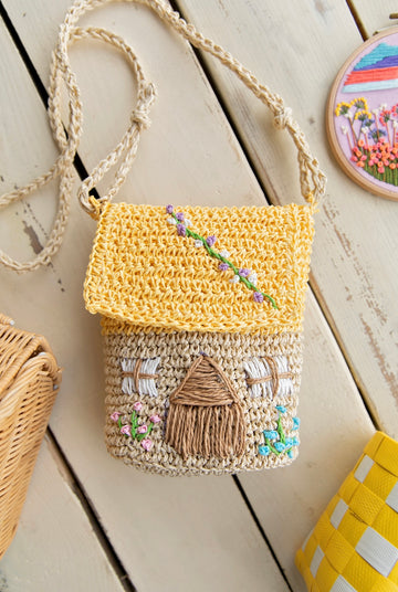 Hand Knitted Flap Mini Pastel Beaded Shoulder Bag