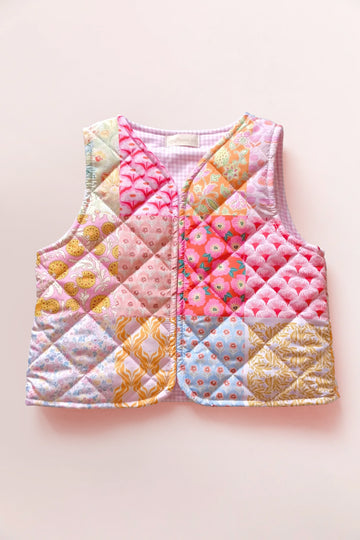 Patchwork Baskılı Pofuduk Kapitone Yelek